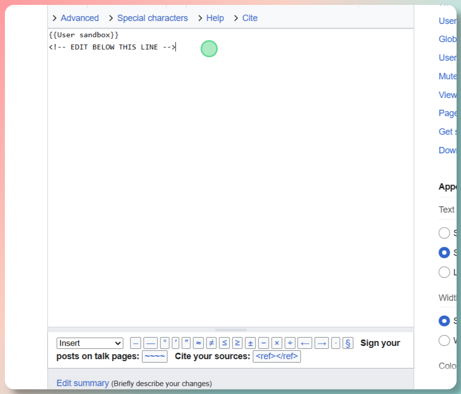 Clicking the text editor area